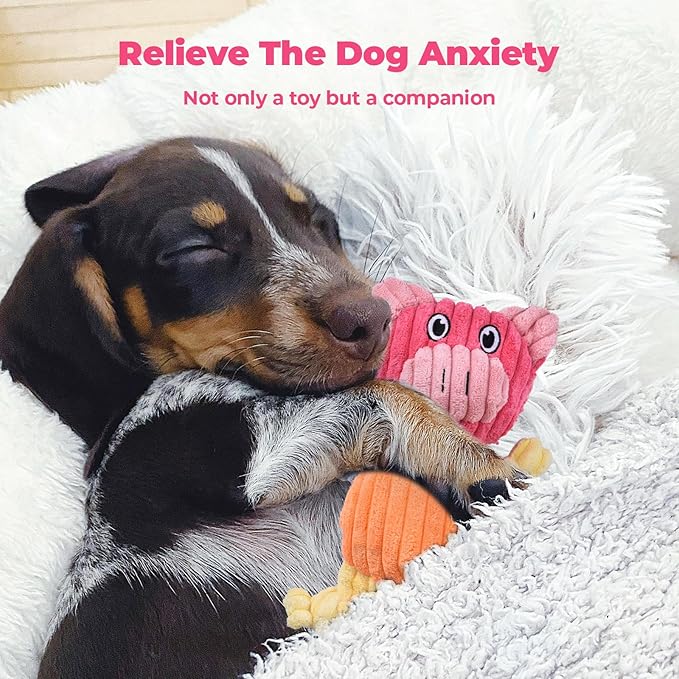 3pcs Dog Squeaky Toys, Plush Stuffed Puppy Chew Toy for Extended Play, Interactive Toys Gifts for Small Medium Large Chewer Dogs, Pet Toy Bulk to Keep Them Busy(Dog&Fox&Pig)-PawvioPets