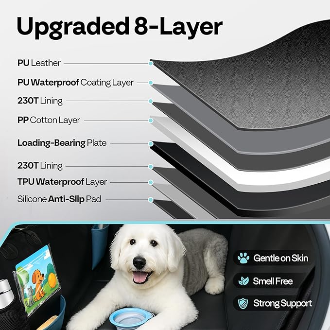 Back Seat Pet Cover for Dogs 59", Upgraded PU Leather Back Seat Extender with Hard Bottom Holds 400LBS, Waterproof Anti-Scratch, Dog Backseat Cover for Cars, SUV & Small Truck-PawvioPets