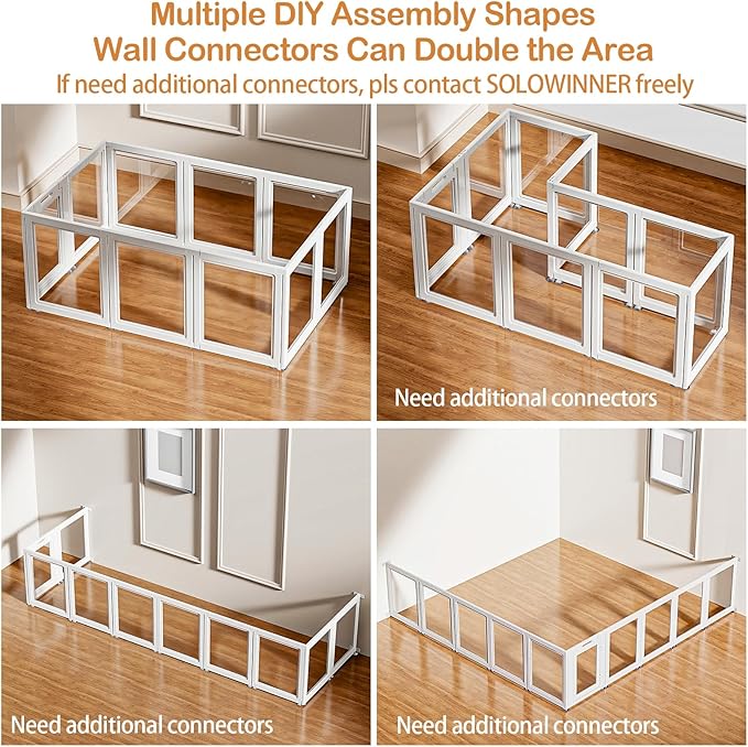 Dog Playpen Transparent Puppy Playpen Indoor, Easy Assemble & Disassemble Clear Pet Playpen, Sturdy & Easy Cleaning Plastic Dog Fence with Suction Cup (23.6"" H, 10PCS), White-PawvioPets