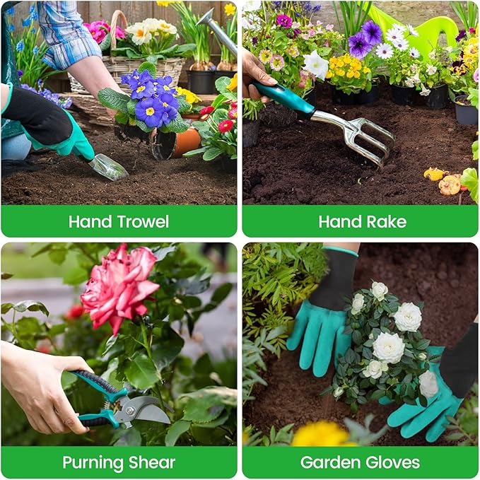 Garden Tool Set 9 PCS, Heavy Duty Gardening Hand Tools for Women, Durability Garden Tool Bag, Rust-Proof Aluminum Gardening Supplies, Ideal Gifts for Women and Men-PawvioPets