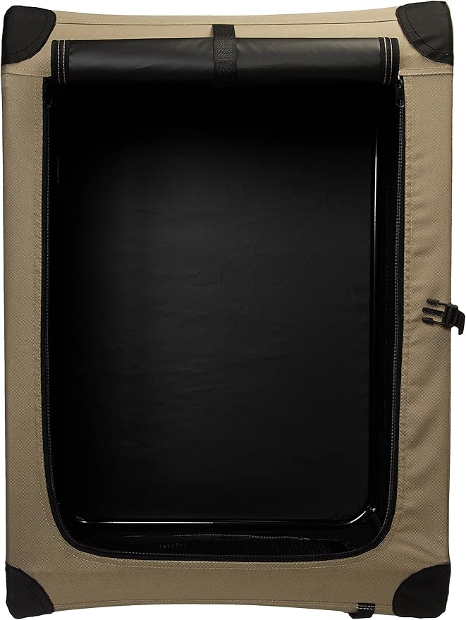 Amazon Basics 2-Door Portable Soft-Sided Folding Soft Dog Travel Crate Kennel, Medium (M 30" x 21" x 21"), Tan-PawvioPets