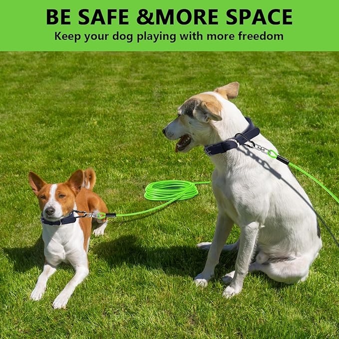 Dog Tie Out Cable 10FT-500Lbs,Heavy Duty Dog Leads&Tether for Yard with Swivel Hook,Small Large Dogs Leash Line for Outside,Rust Chew Proof Dogs Run Cable for Outdoor Camping (Green, 10FT)-PawvioPets