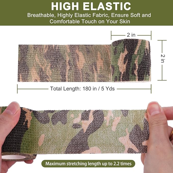 24 Pack Camo Self Adhesive Wrap, 2” x 5 Yards Vet Wrap Cohesive Camo Grip Tape Medical Wrap Self Adherent for Ankle, Wrist Sprains, Pet First Aid-PawvioPets