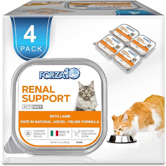 Forza10 Kidney Care Cat Food – Renal Support Wet Cat Food with Lamb, 3.5 oz Cans, 4 Pack – Vet Formulated, Made in Italy-PawvioPets
