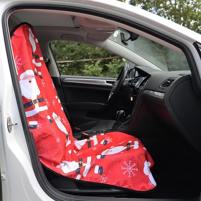 Car Seat Cover Protector Front Seats,for Gym Workout,Running,Swimming,Beach and Hiking,Waterproof Sweat Towel Bucket Seat Covers for Cars SUV Trucks (Santa Claus, 1Pcs)-PawvioPets