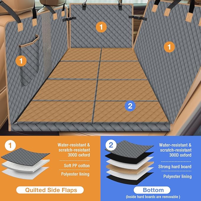 Dog Car Seat Cover for Back Seat, Larger Dog Car Bed Cover with Strong Bottom, Car Back Seat Extender Hammock for Car SUV Truck Grey-PawvioPets