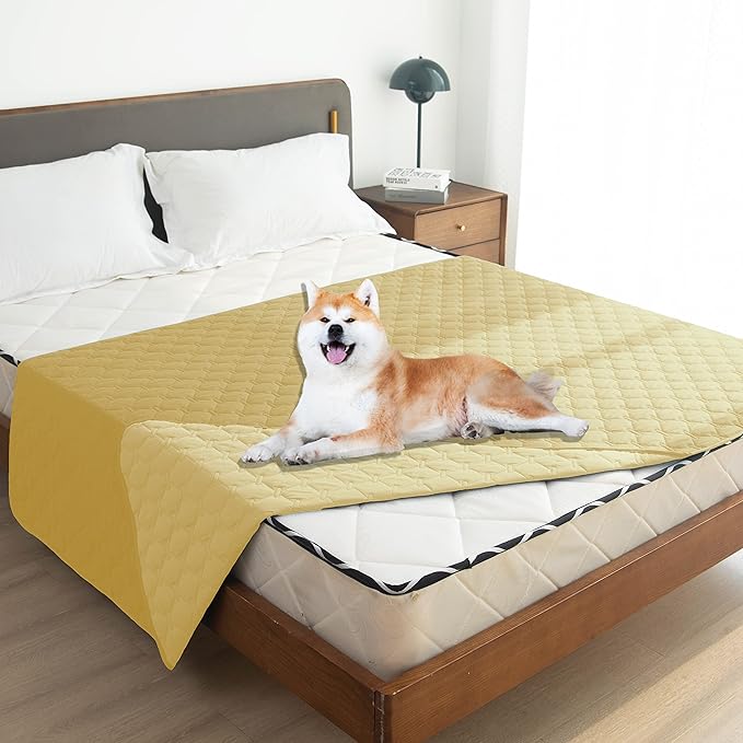 gogobunny 100% Double-Sided Waterproof Dog Bed Cover Pet Blanket Sofa Couch Furniture Protector for Puppy Large Dog Cat, Reversible (82x82 Inch (Pack of 1), Dark Yellow/Light Yellow)-PawvioPets