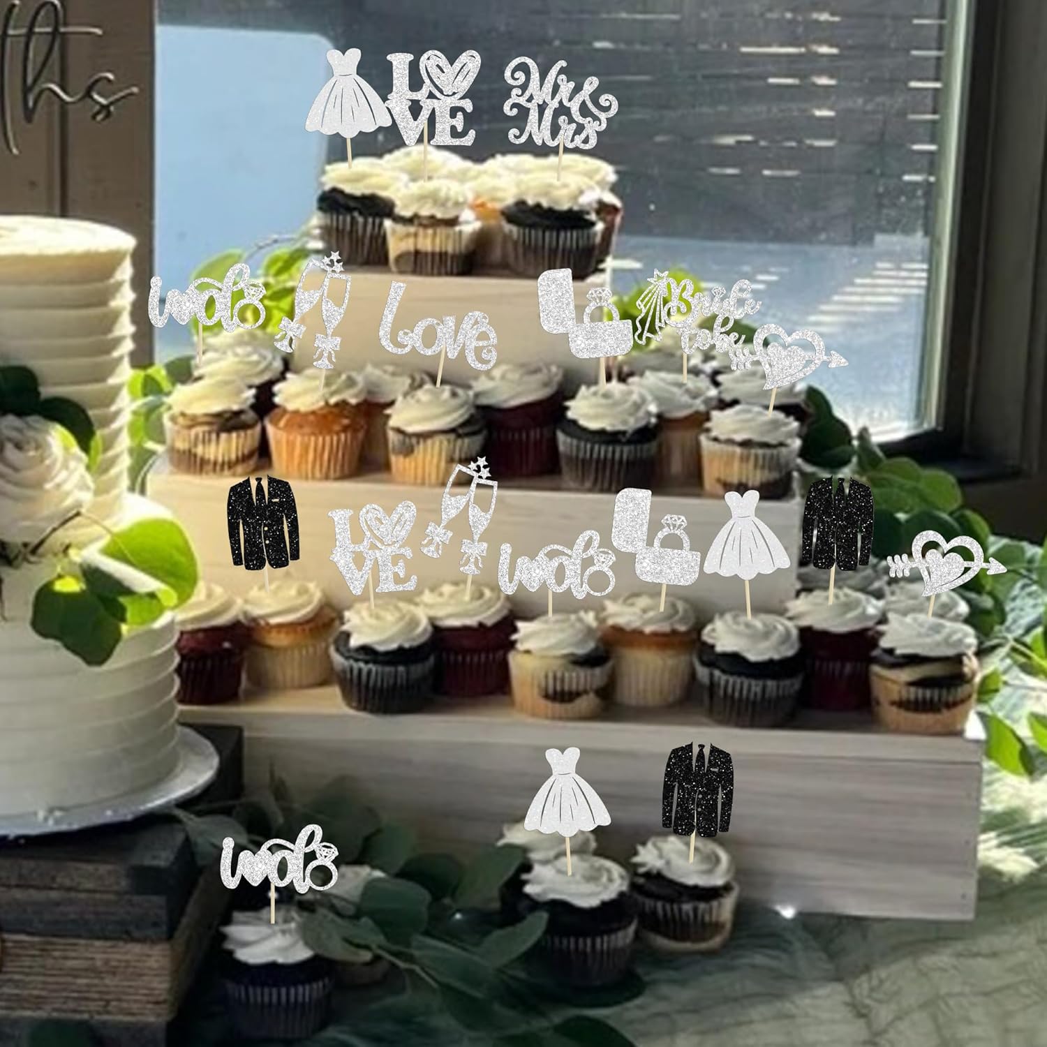 Ephlyn 30Pcs Bride to be Cupcake Toppers Glitter Diamond Ring Love I Do Cupcake Picks for Miss to Mrs Bridal Shower Wedding Engagement Bachelorette Cupcake Decorations Party Supplies Silver