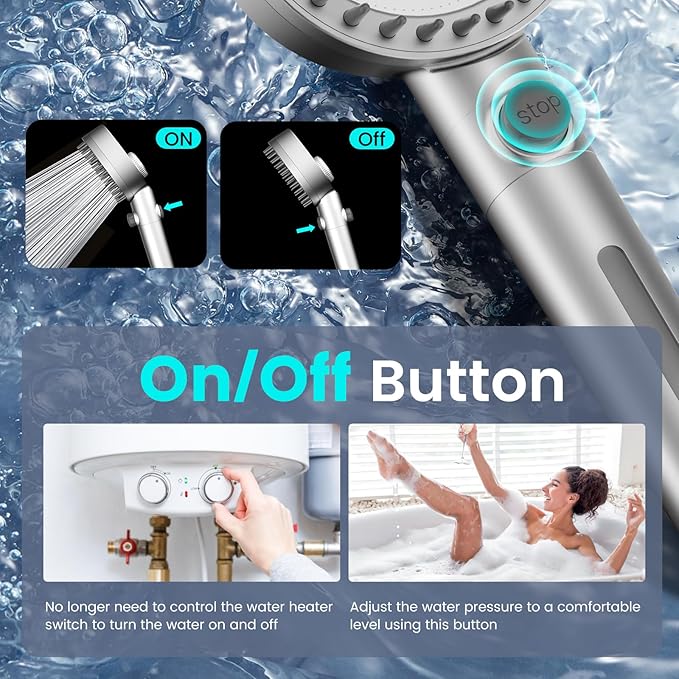 Filtered Shower Head with Handheld, High Pressure 4 Spray Mode Showerhead with Filters, Water Softener Beads for Hard Water with ON/OFF Switch for Pets - Remove Chlorine (Silver, 5 inch Panel)-PawvioPets