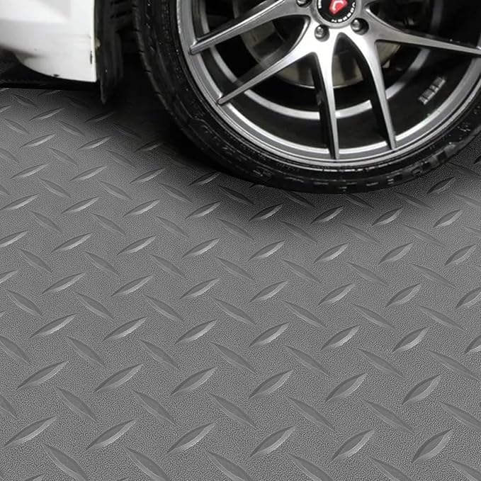 Boshen 7.5Ft x 17Ft Rubber Flooring Mats 2.9mm Thickened Diamond Plate Flooring Roll 127.5sqft Rubber Trailer Garage Floor Mats Non-Slip Floor Protector Mat for Garage Warehouse Gym Basement-Gray-PawvioPets