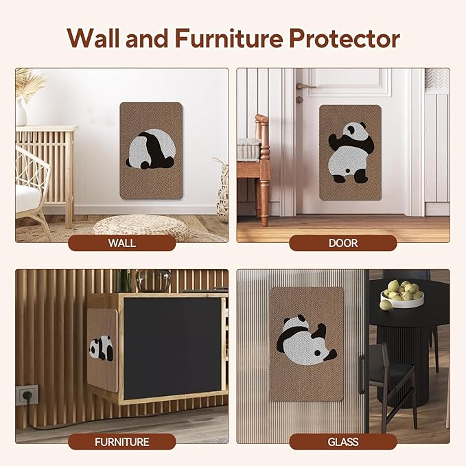 AUSCAT Cardboard Cat Wall Scratcher, 7 cat Scratching Boards with Box, Wall Mounted Cat Scratching Pads for Indoor Cats, Furniture Protector, 14.5" x 9.3", Panda Pattern-PawvioPets