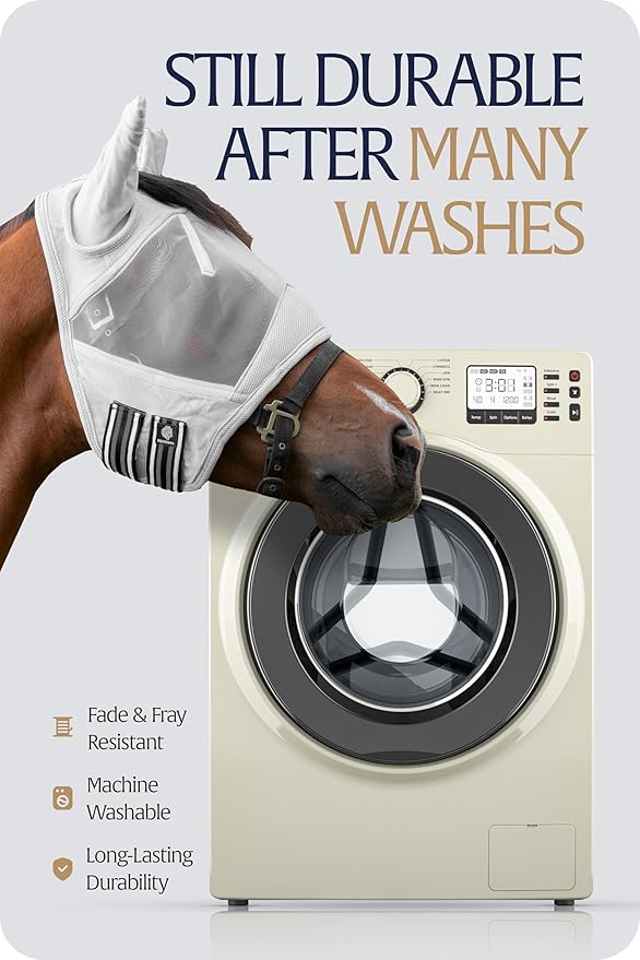 Equinavia Algard Soft Mesh Horse Fly Mask with Ear Protection and 45 UPF Rating | No Eye Irritation & UV Protection - Silver - Horse-PawvioPets