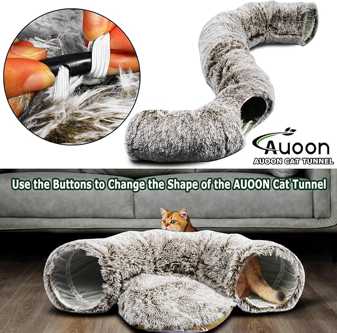 AUOON Cat Tunnel Bed - Cat Donut Tunnel with Soft Plush Circle Cushion for Indoor Cats Kitten Kitty Puppy Rabbit Ferret (Brown)-PawvioPets