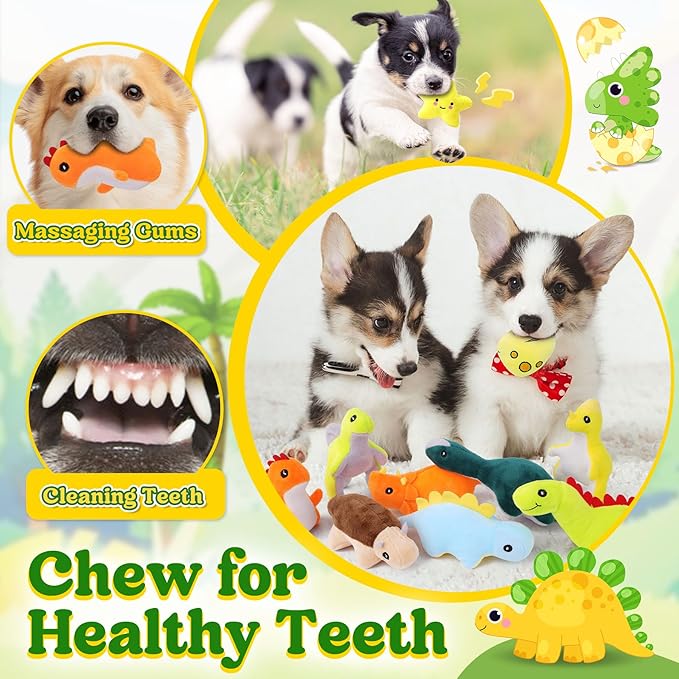20-Pack Adorable Dinosaur Puppy Toys – Distinct Dino-Themed Squeaky Dog Toys for Small Dogs to Keep Them Busy, Interactive Chew Toys for Mental Stimulation & Gentle Teeth Cleaning-PawvioPets