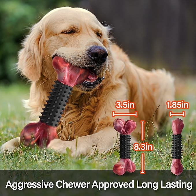 Apasiri Dog Toys for Aggressive Chewers with Bacon Flavor: 8" Indestructible Chew Bones for Large Breeds, Tough Nylon & Rubber Dog Toys Keep Them Busy, Interactive Play - 2-Pack-PawvioPets
