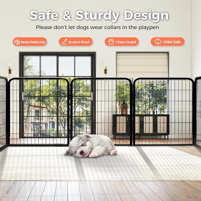 24 Inch 8 Panels Dog Playpen - Metal Pet Exercise Pen for Puppy, Indoor/Outdoor Dog Fence for Yard, Garden, Camping & RV Travel-PawvioPets