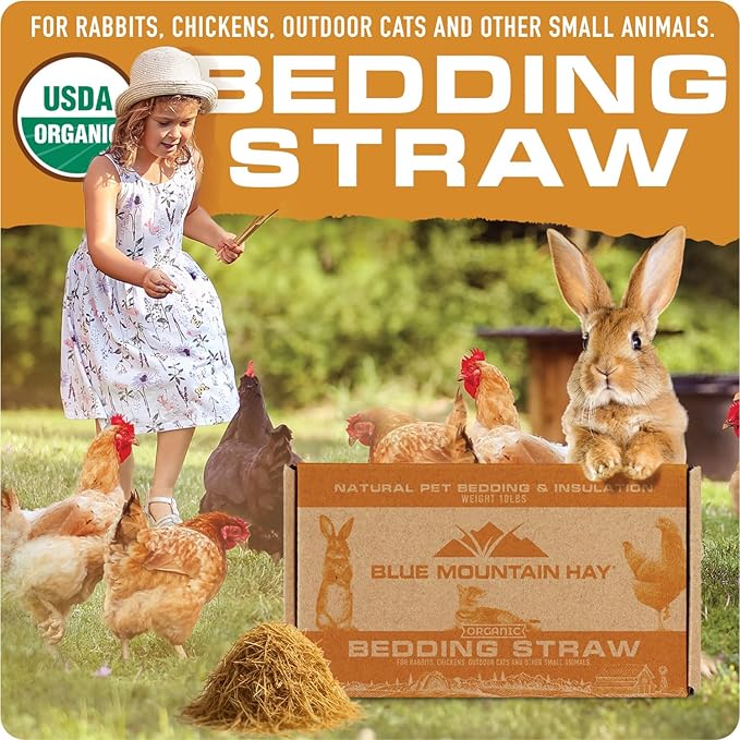 Blue Mountain Hay | Organic Bedding Straw (5 lb) | Natural Pet Bedding & Insulation for Rabbits, Guinea Pigs, Goats, Chickens, Stray & Feral Cats, and Small Animal Shelters-PawvioPets