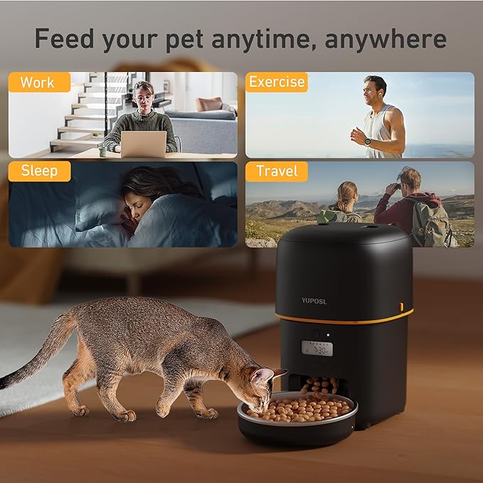 Automatic Cat Feeder - 2L Cat Food Dispenser, Timed Auto Pet Feeder with 180-day Battery Life, 1-6 Meals Per Day, 1-16 Portion, Desiccant Bag Keeps Dry Food Fresh, Also for Small Dogs-PawvioPets