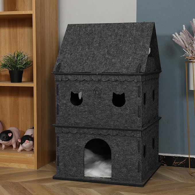 3-Tier Indoor Cat Apartment，Cozy Pet Cat Bed, Hideaway, and Sturdy Cat Castle for Multiple and Large Cats-PawvioPets