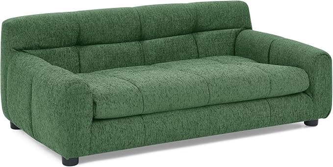 Dog Couch Bed, Mini Sofa for Dogs with Backrest and Armrest, Durable Pet Sofa with Soft Foam Cushion, Elevated Dog Couch Bed with Legs for Medium and Large Dogs, Emerald Green-PawvioPets