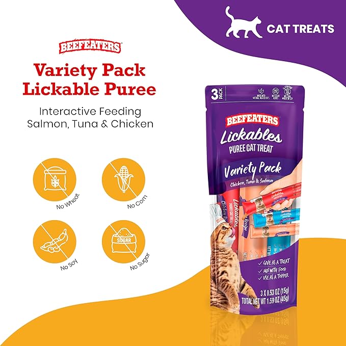 Beefeaters Cat Treats Lickable Puree 1.59oz (12-Pack) – Chicken, Grain-Free, Taurine-Enriched, Ideal for Training & Interactive Feeding-PawvioPets