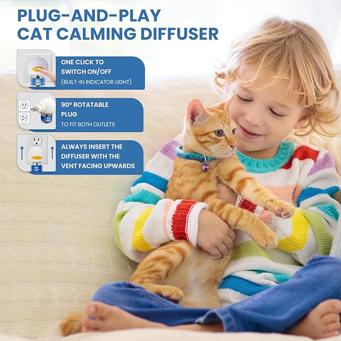 Cat Calming Diffuser, Cat Pheromones Calming Diffuser, Multicat Calming Diffuser, Relaxing Pheromone for Cat Relief Stress Anxiety Fighting Scratching, 2 Diffuser 4 Refill(48ml)-PawvioPets