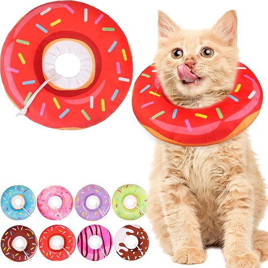 Cat Cone Collar Soft, Cute Cat Donut Collar After Surgery, Adjustable Kitten Recovery Cones to Stop Licking, Lightweight Neck Elizabethan Collars for Cats Kittens (Red, Small)-PawvioPets