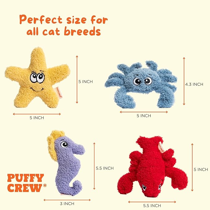 4 Pack Interactive Catnip Cat Plush Toy, Ocean Theme Set, 5'', for All Breed Size Cats (4 in 1)-PawvioPets