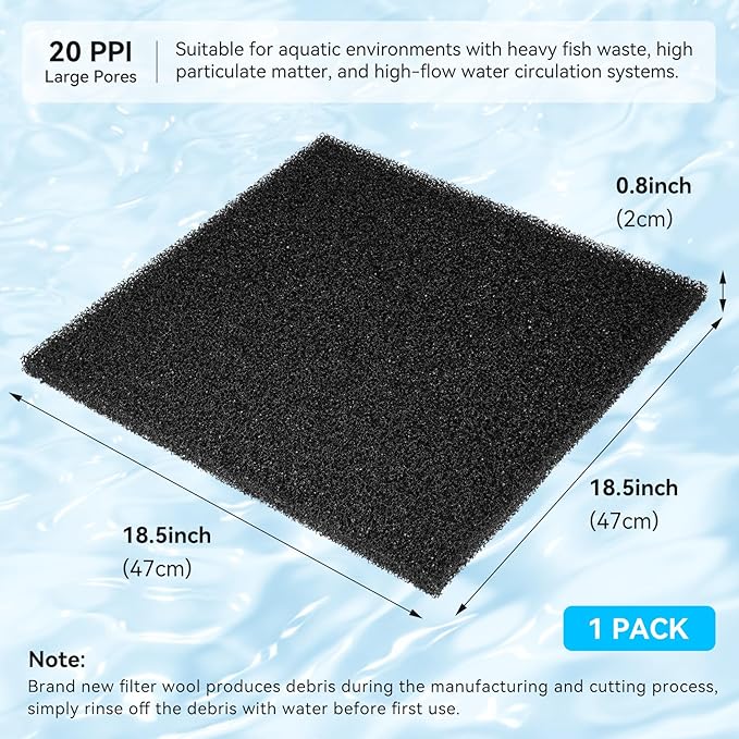 Aquarium Filter Sponge Pad, Filter Media Foam Sponges, Filter Accessories for Fish Tanks and Ponds (18.5"x18.5"x0.8", 20PPI, 1 Pack)-PawvioPets