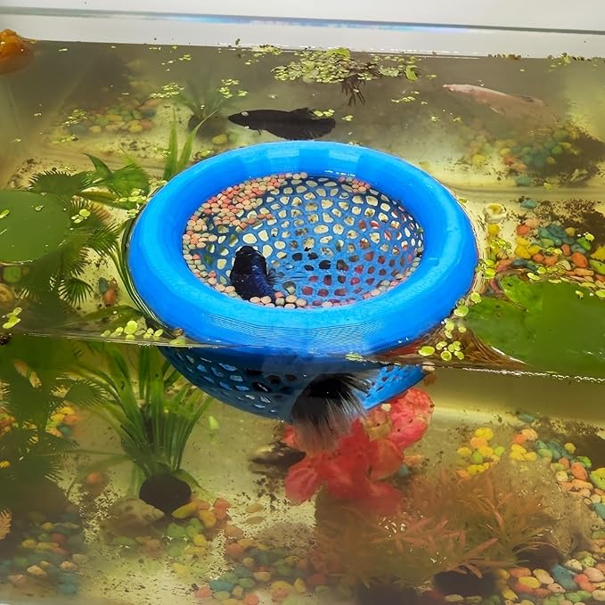 Aquarium Floating Betta Fish Skins, Betta or Shrimp Feeder, Cave and Hammock, Small Fish Feeding Rings, Aquarium Hiding Feeding Decorative Accessories (Blue)-PawvioPets