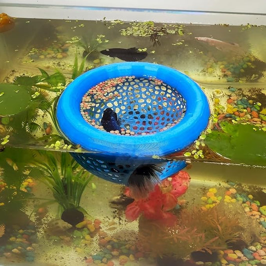 Aquarium Floating Betta Fish Skins, Betta or Shrimp Feeder, Cave and Hammock, Small Fish Feeding Rings, Aquarium Hiding Feeding Decorative Accessories (Blue)-PawvioPets