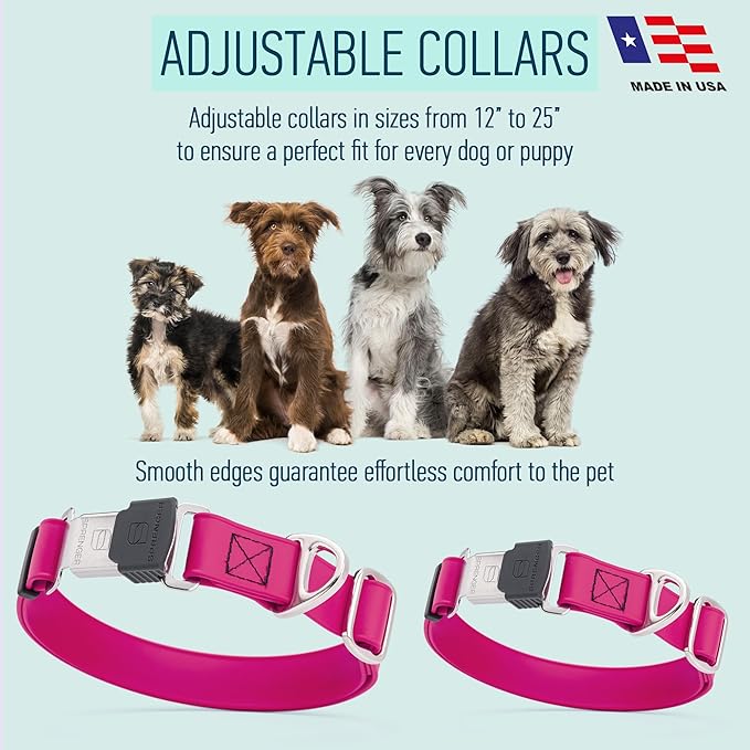 Dogline Biothane Waterproof Dog Collar with Herm Sprenger Black Stainless Steel Quick Release Buckle – Heavy Duty Tactical Durable Collar for Dogs – Comfortable, Safe Pet Collar W3/4" L12-19 Magenta-PawvioPets