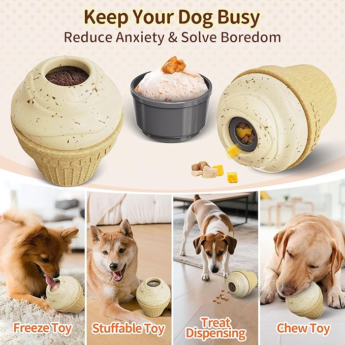 Dog Treat Dispenser Toy Interactive, Frozen Treat Toy Reduces Anxiety, Chew Toys for Aggressive Chewers, Birthday Enrichment Toy, Dog Treat Toys to Keep Them Busy for All Breeds-PawvioPets