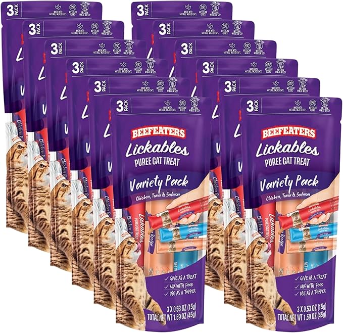 Beefeaters Cat Treats Lickable Puree 1.59oz (12-Pack) – Chicken, Grain-Free, Taurine-Enriched, Ideal for Training & Interactive Feeding-PawvioPets