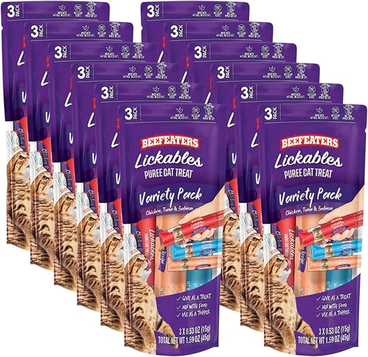 Beefeaters Cat Treats Lickable Puree 1.59oz (12-Pack) – Chicken, Grain-Free, Taurine-Enriched, Ideal for Training & Interactive Feeding-PawvioPets