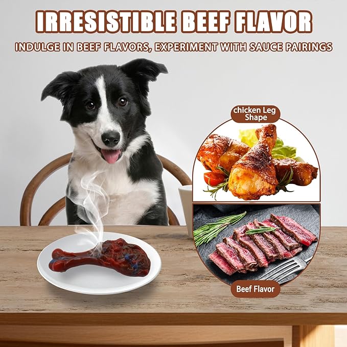 Dog Chew Toys for Aggressive Chewers, Indestructible Dog Toy for for Medium/Large Breed, Tough Nylon Teething Bone Toy to Keep Them Busy,Bacon and Real Beef Flavor (Beef Flavor, 1 Pack)-PawvioPets