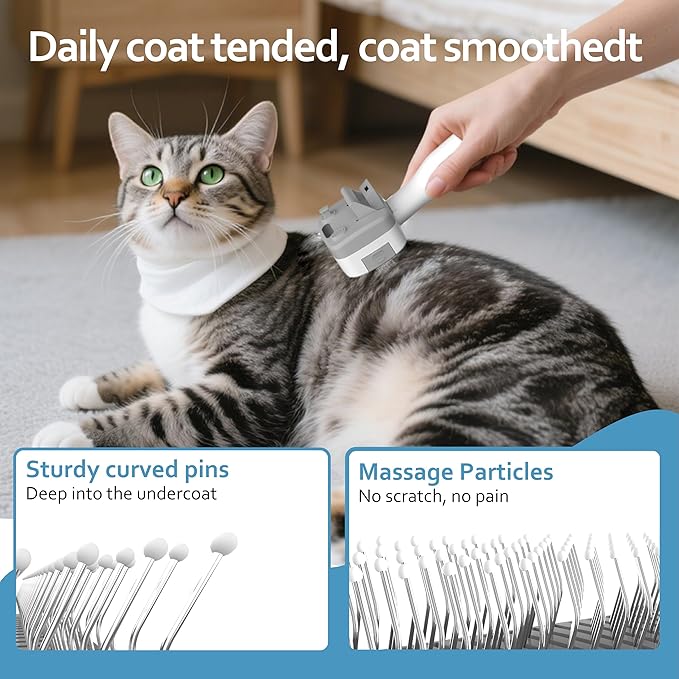 5 in 1 Pet Steam Brush for Dogs & Cats – Self Cleaning, 3 Pet Brush for Smoothing, Dematting, Thinning – Shedding, Grooming & Hair Removal, Includes Shampoo & Storage Case (8.0"-promax)-PawvioPets