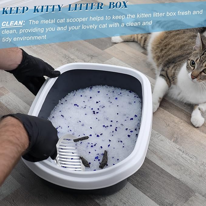 2 Pcs Cat Metal Litter Scoop Litter Scoop, Cat Accessories Scooper Stainless Steel Kitty Poop Sifting Cleaning for Litter Box, Metal Poop Sifter Pet Supplies-PawvioPets