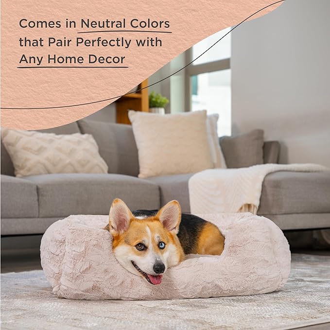 Best Friends by Sheri Lux Lounge Bed Calming Faux Fur Dog Bed, Oyster, Cream, Medium, 30" x 20"-PawvioPets