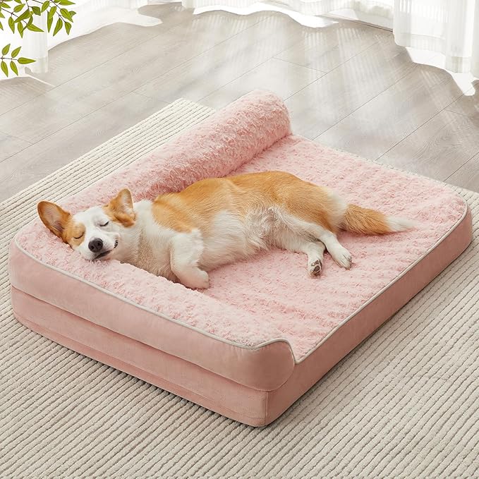 BFPETHOME Orthopedic Dog Beds for Large Dogs-Waterproof Sofa Dog Bed with Removable Washable Cover, Big Pet Bed with Waterproof Lining and Nonskid Bottom,Pet Bed for Large Dogs,Pink-PawvioPets
