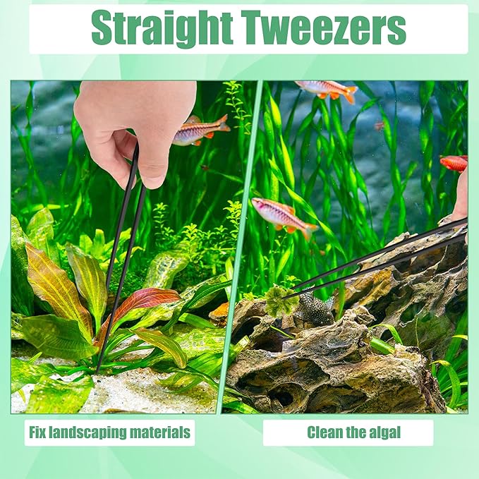 Aquarium Aquascape Tools Kit, 4 in 1 Anti-Rust Aquatic Plant Aquascaping Tool Stainless Steel Black Tweezers Scissors Spatula for Aquarium Tank Clean Fish Tank Aquascape Tools Sets (Black)-PawvioPets