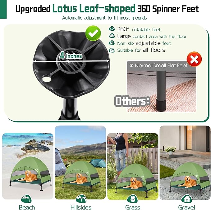 Elevated Outdoor Dog Bed with Canopy & Adjustable Feet - Larger Shade for Camping, Backyard & Patio-PawvioPets