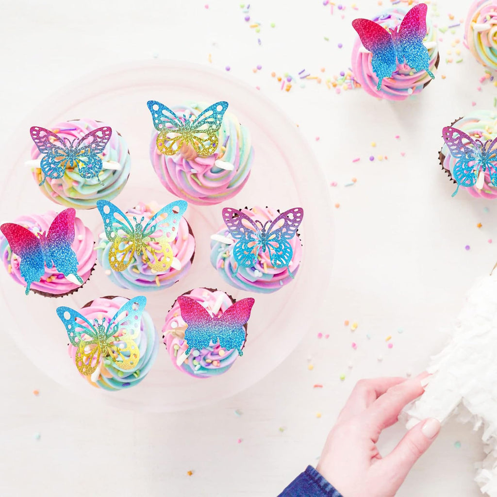 Gyufise 36Pcs Butterfly Cupcake Toppers Lively Art 3D Butterfly Cupcake Decorations Butterfly Cake Toppers Baby Shower Wedding Anniversary Kids Birthday Party Cake Wall Decorations Supplies Colorful