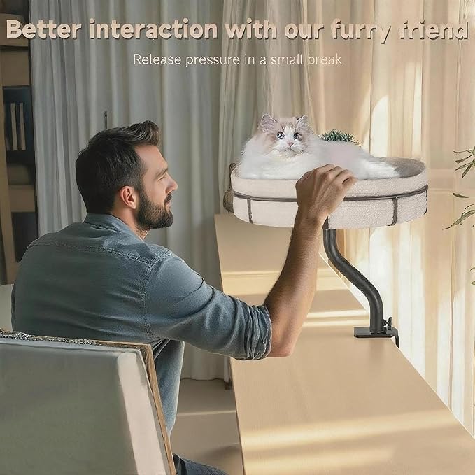Cat Desk Bed - 360° Rotating Mount Attachment - Space-Saving Cats Hammock for Home Office/Computer Desks, Washable All-Season Indoor Pet Nest - Comfortable Perch-PawvioPets