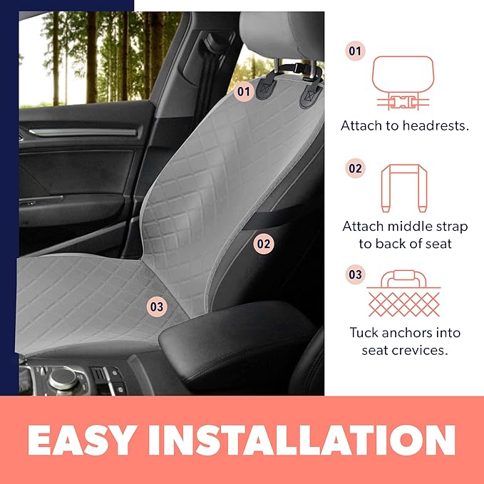 Active Pets Dog Car Seat Cover, Waterproof Front Seat Protector for SUV Truck Sedan, Pet Safety Travel Comfort System with Universal Fit, Grey-PawvioPets