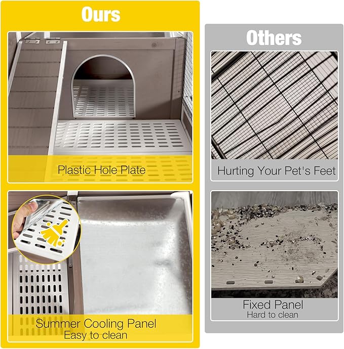 Aivituvin Wooden Guinea Pig Cages Indoor with Removable Stand, Anti Chewing Rabbit Hutch with Ramp and Wire Mesh, 2 Story Small Animals House Habitat with Pull Out Tray (Brown)-PawvioPets