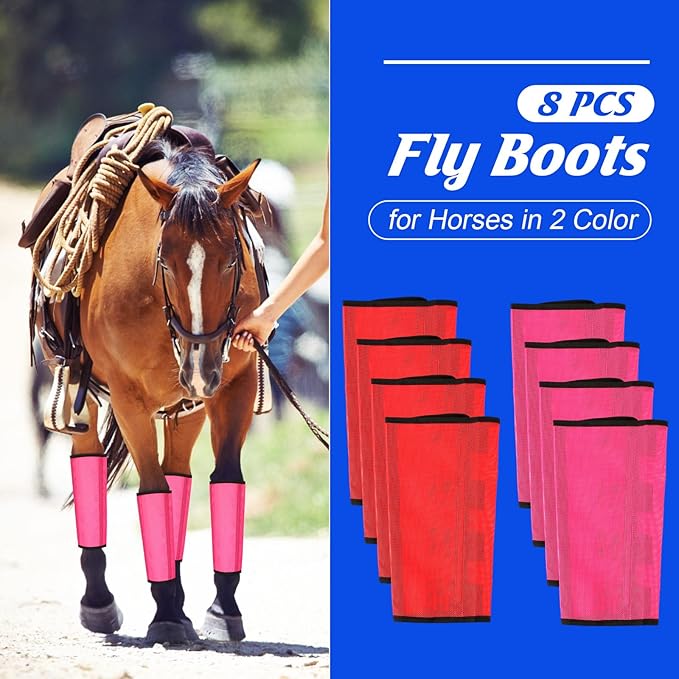 8 Pcs Mesh Fly Boots for Horse Breathable Mesh Horse Boots Protective Horse Leg Wraps Horse Leggings for Preventing Flies and Mosquitoes Bites (Light Pink, Dark Pink)-PawvioPets