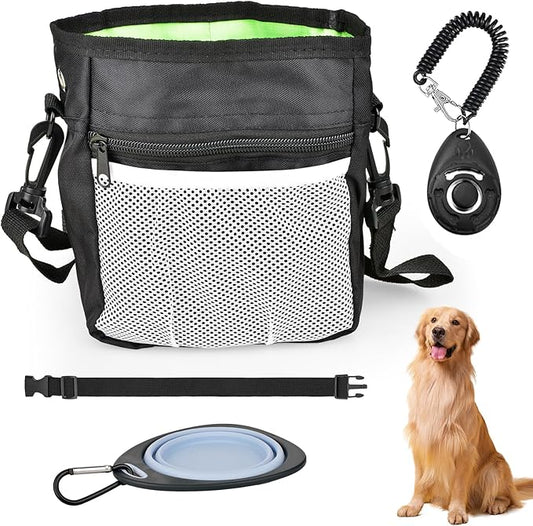CONLI Dog Treat Pouch with Folding Bowl and Training Clicker, Treat Pouches for Pet Training Built-in Poop Bag Dispenser, Dog Training Treat Pouch for Pet Training Walking-PawvioPets