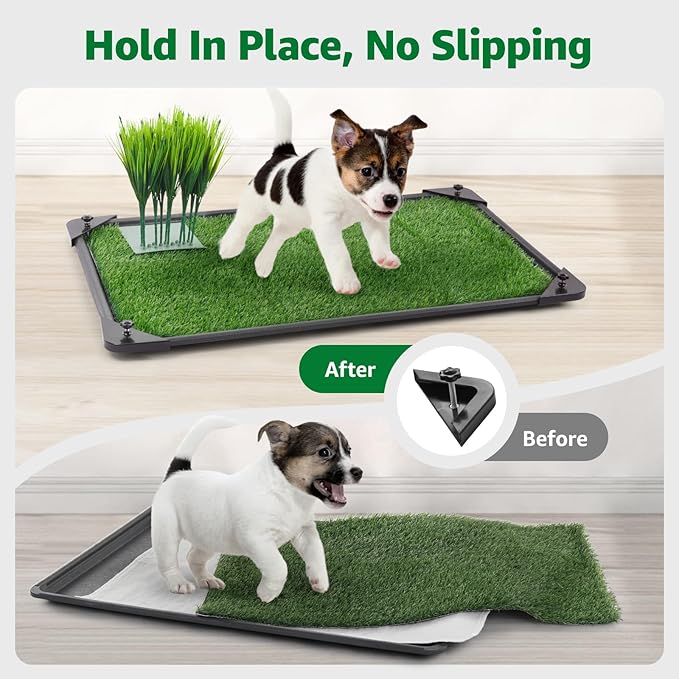 Dog Grass Pad with Tray - 35''x23'' Dog Litter Box Indoor Outdoor Full Potty System, Artificial Grass Patch Mat and Washable Pee Pad for Puppy Training - Pet Toilet for Balcony Patio-PawvioPets
