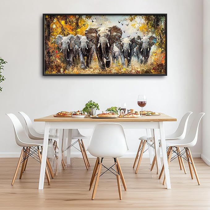 Extra Large Elephant Framed Wall Art for Living Room,Oversized Elephants Wild Animal Pictures Wall Decor,Forest Landscape Canvas Print Painting Modern Artwork Bedroom Office Bathroom 60L" x 30W"-PawvioPets